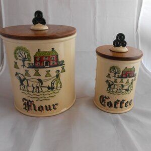 Vintage Poppy Trail By Metlox Flour And Coffee Canisters, California, Jars